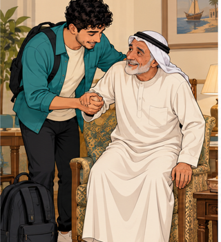 الطالب يساعد جده